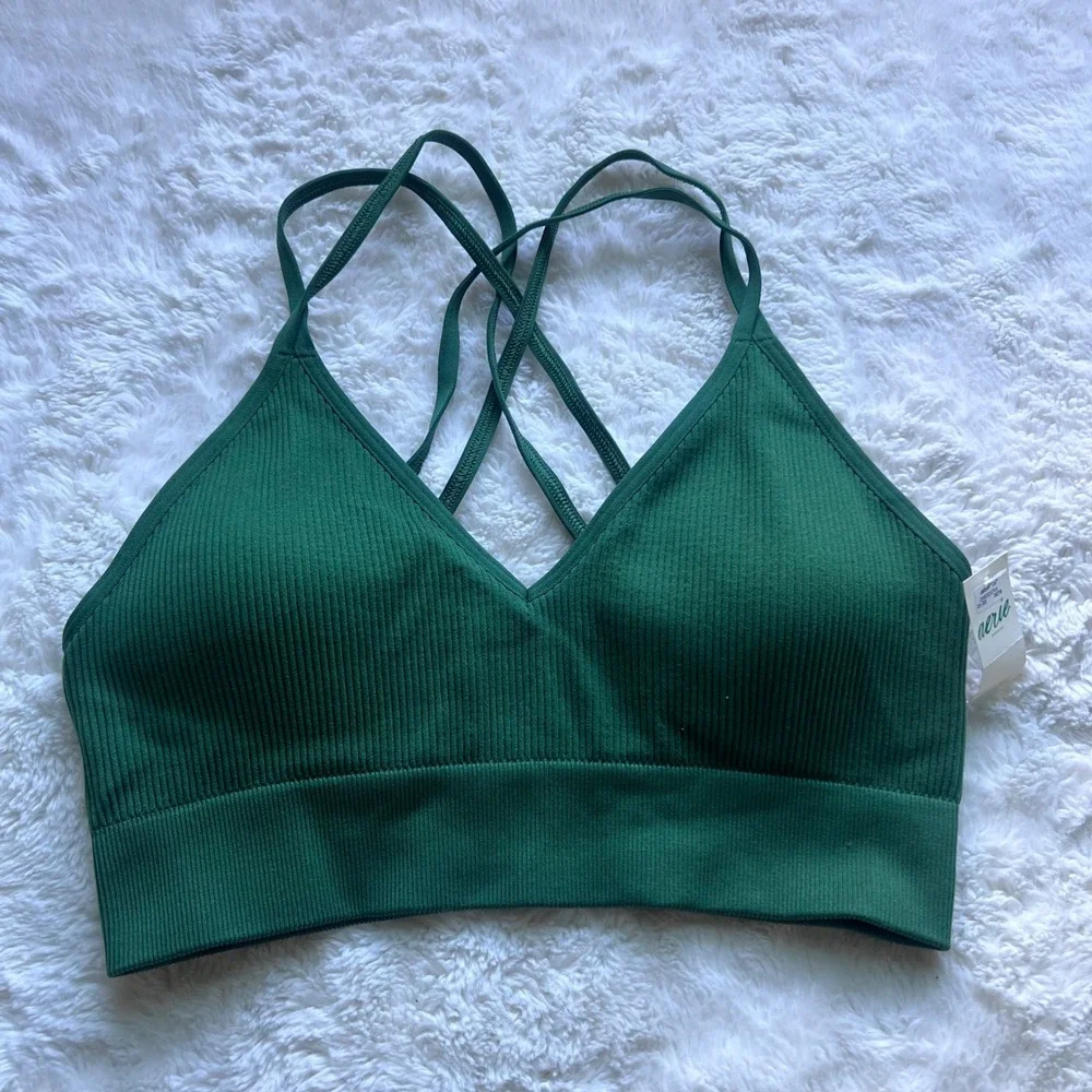 Aerie Real Good Ribbed Seamless Strappy Back Bralette Forest Green 069-2693-3278